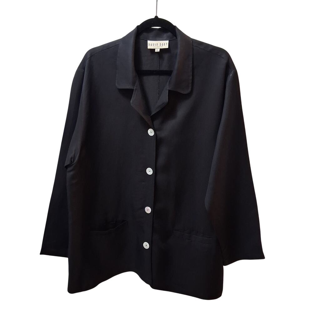 David Dart Women's Top Button-Up Linen Blend Blac… - image 1
